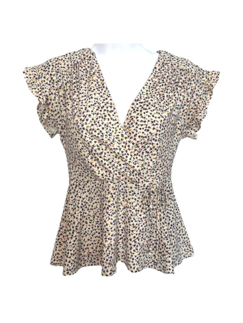 Monteau Women's Small Floral Wrap Blouse with Tie Detail, Colorful